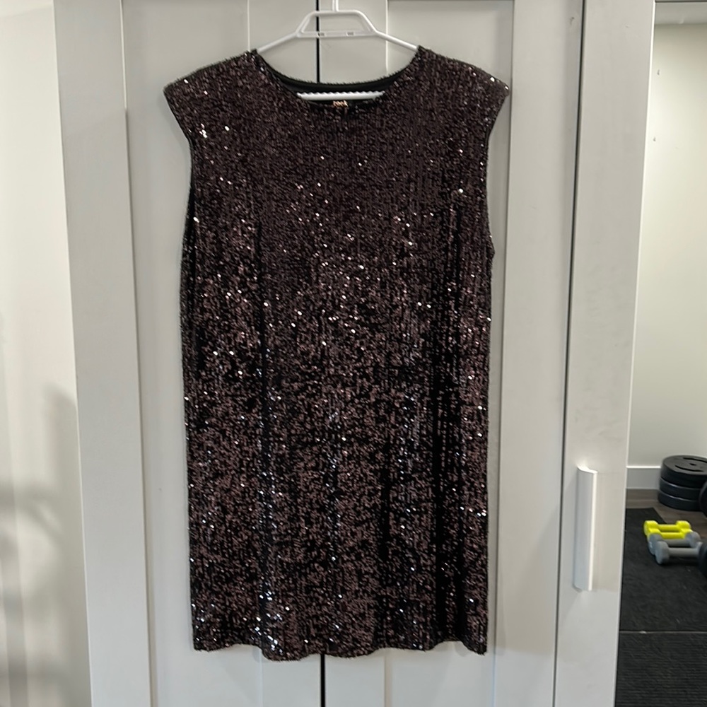 Extended sleeve sequined shift dress